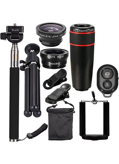 Buy Eacam 10Pcs 8X Telephoto Mobile Phone Lens Universal Detachable Clip-On Lens Wide Angle + Fish Eye + Macro Lens + Selfie Stick + Tripod in Saudi Arabia