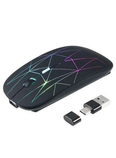 Buy Wireless Mouse,Rechargeable Slim Silent Mouse Portable Mobile Optical Office Mouse with USB & Type-c Receiver, 3 Adjustable DPI for MacBook Pro Windows PC Laptop-Black in Saudi Arabia