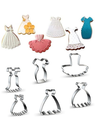 Buy 6 Piece Stainless Steel Mini Cookie Cutter Mold Set Mini Dress Shape Cartoon Skirt Baking Mold Dress Design Pastry Cookie Cake Fudge Baking Tool in UAE