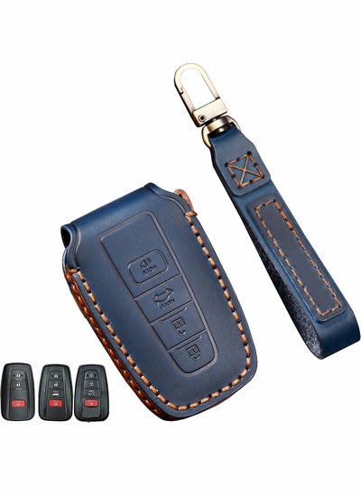 Buy Leather Car Key Case for Toyota RAV4, Handmade with Fob Compatible Highlander Camry Corolla Avalon C-HR Prius GT86 (Blue) in Saudi Arabia