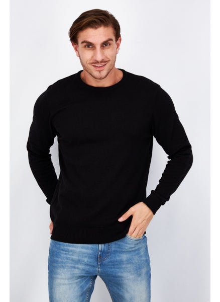 اشتري Men Crew Neck Plain Long Sleeves Sweatshirt, Black في الامارات