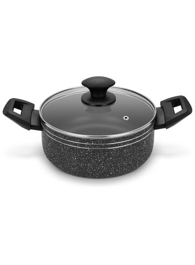 Buy Auroware Non Stick 20cm Casserole with Glass Lid Black Pressed Aluminium Dishwasher safe Durable and Strong Handle Long lasting in UAE
