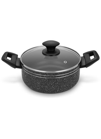 Buy Auroware Non Stick 20cm Casserole with Glass Lid Black Pressed Aluminium Dishwasher safe Durable and Strong Handle Long lasting in UAE