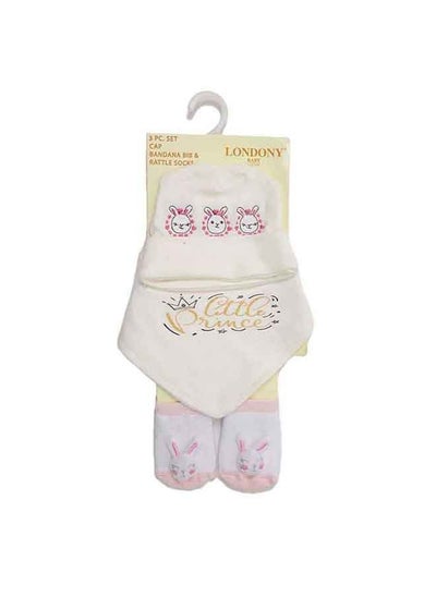 Buy Londony 3pcs Set Cap Bandana Bib and Rattle Socks, Little Prince and Rabbit Design Clothes Set in UAE