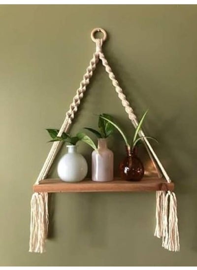 Buy Boho Macrame Wooden Macrame Shelf with Handle, 40 cm A, white color in Egypt