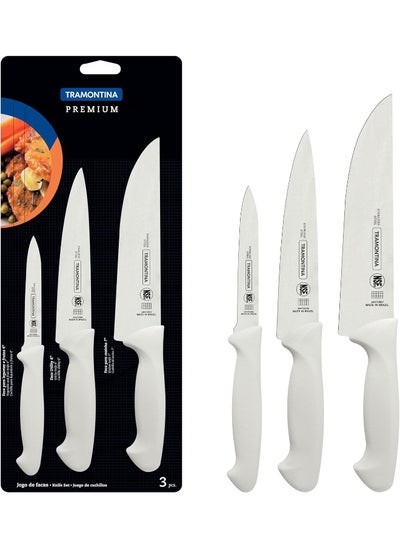 Buy Tramontina Premium 3 Pieces Knife Set With Stainless Steel Blade And White Polypropylene Handle in Saudi Arabia