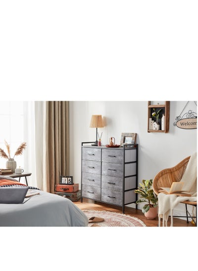 Buy LINSY - Dresser with 8 Drawers,Wood Top Dresser , Large Capacity Dressers Organizer of Drawers for Bedroom, Living Room, Nursery, Entryway, Sturdy Metal Frame, Easy Pull Handle, Silver Color, Size 80 L, 28.7 W, 86.8 H cm in UAE