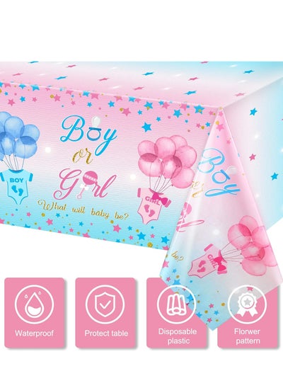 اشتري Gender Reveal Table Cloth Gender Reveal Party Supplies Waterproof Boy or Girl Plastic Tablecloth Pink and Blue Disposable Table Cover for Gender Reveal Baby Party Decorations, 54" x 108" في الامارات