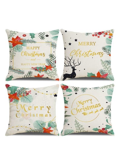 Buy 4Pcs christmas pillow case pillow cover cushion cover for home decor 45*45cm in UAE
