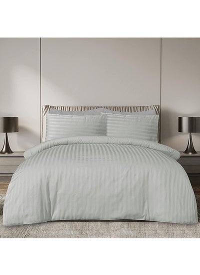 Buy HOTEL COLLECTION Stripe King Light Grey Duvet Cover set with 2 Pillow Case 240x260 cm in UAE