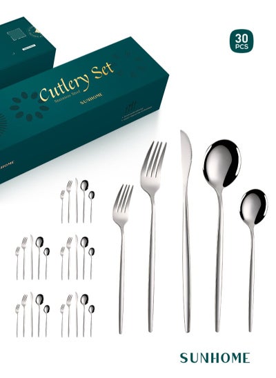 Buy SUNHOME 30-Piece Stainless Steel Cutlery Set Silver in UAE