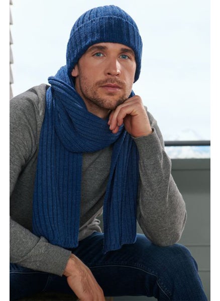 اشتري Men knitted Scarf 180 x 35 cm, Navy Blue في الامارات