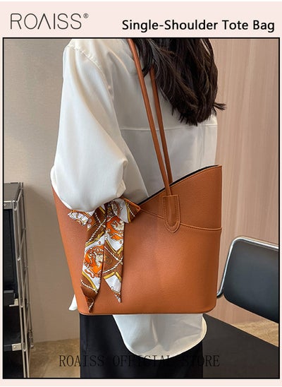 Buy Women Single Shoulder Bag Stylish and Versatile Commuter Handheld Bag with Large Capacity and Silk Scarf Decoration in Saudi Arabia