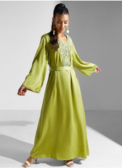 Buy Embroidered Dress With Belt in Saudi Arabia