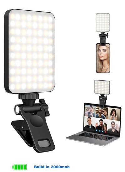 Buy 80 LED Rechargeable Selfie Light , Phone Light Clip for iPhone - Phone Tablet LED Light with Adjustable Brightness, Perfect for Selfies, Makeup, TikTok, Live Streaming  Video Conferencing Black in Saudi Arabia