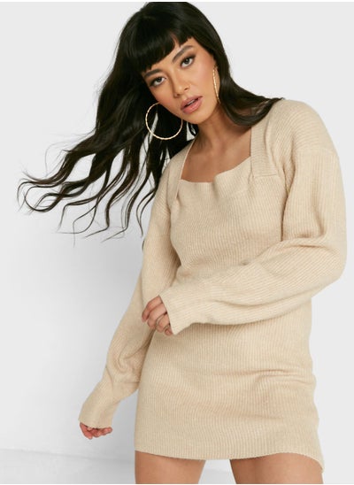 Buy Square Neck Knitted Dress in UAE