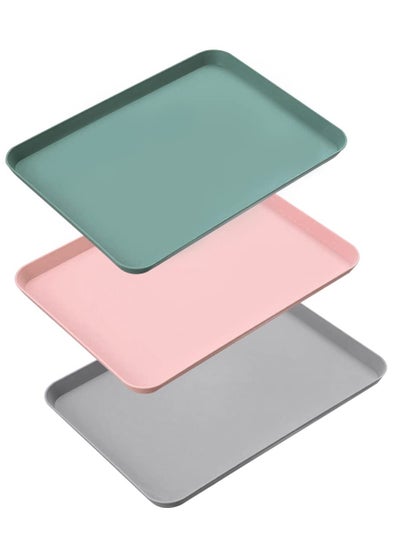 Buy Serving Tray with Easy Grip Handles, Anti-Slip Food Tray, Can Hold Condiment Bottles, Rectangular Plastic Tray, for Restaurants, Kitchens, Parties (Gray, Green, Pink) in UAE