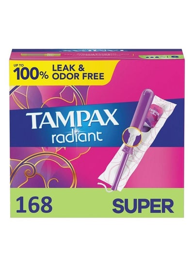 Buy Radiant Tampons, Super Absorbency, With Leakguard Braid, Unscented, 28 Count x 6 Packs (168 Count total) in UAE