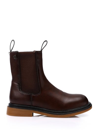 Buy Plain Slip On Mid Calf Boots - Reddish Brown in Egypt