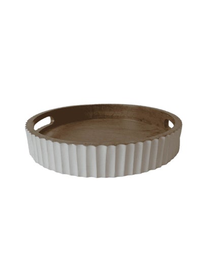 اشتري Legna Round Ribbed Serving Tray Dia30x5cm - White & Natural في الامارات