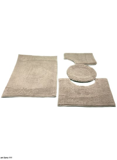 Buy A set of 4-piece bathroom mats made of soft padded non-slip cotton beige in Saudi Arabia