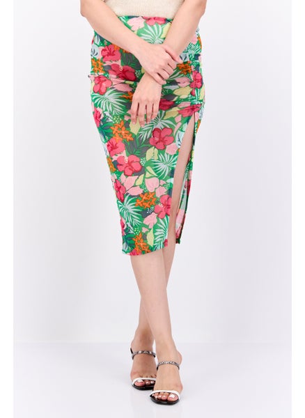 اشتري Women Floral Printed Basic Midi Skirt, Green Combo في الامارات