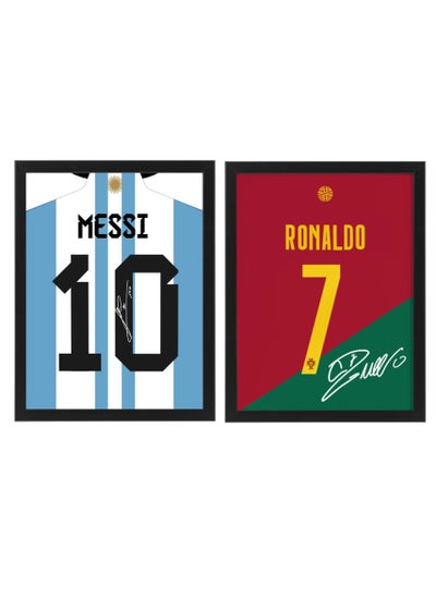 اشتري Set of 2, Messi and Ronaldo Autographed Jersey Poster with Frame 50x40cm في الامارات