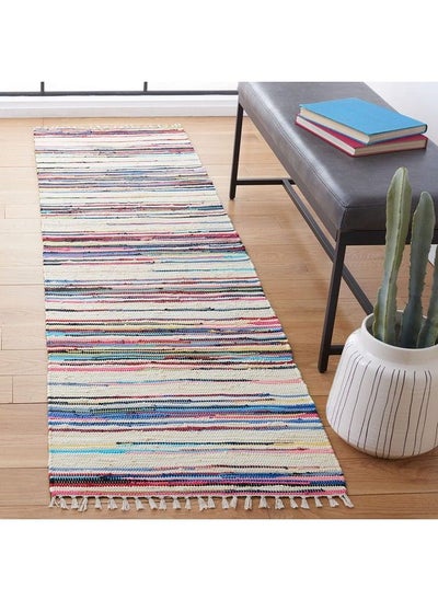 Buy Rag Rug Collection Runner Rug 2'3" X 9' Ivory & Multi Handmade Boho Stripe Cotton Ideal For High Traffic Areas In Living Room Bedroom (Rar126G) in UAE