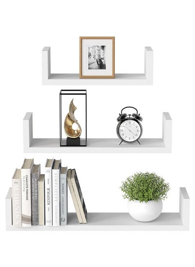 Buy Floating Shelves for Wall, Set of 3, 30/40/50cm, U-Shaped Decorative Shelves for Living Room, Wooden Shelves, Concealed Brackets, Picture Ledge, Wall Shelf for Bedroom, Bathroom, Kitchen, White in Saudi Arabia