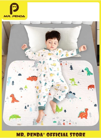 Buy Waterproof Bed Pad with 100% Cotton Top, 80x100cm Washable Reusable Mattress Protector Incontinence Pad Bed Cover for Baby, Toddler, Children, Adults, Dinasour in Saudi Arabia