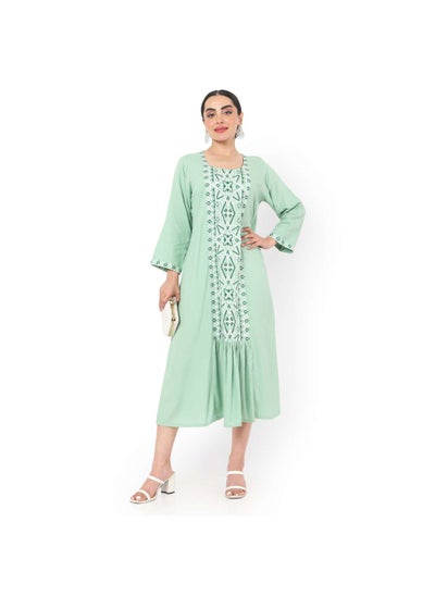 اشتري SHORT LIGHT GREEN COLOUR CASUAL STYLE PRINTED ARABIC KAFTAN JALABIYA DRESS في السعودية