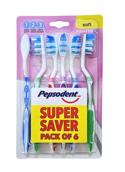 Buy Pepsodent Fighter+ Toothbrush, Soft, Super Saver Pack of 6 in UAE