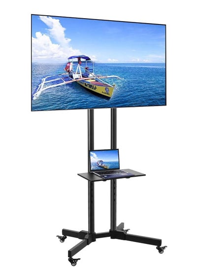 Buy Mobile Rolling TV Cart with Lockable Wheels for 32-65inch LED Screen AV Carts & Stands, Tall TV Stand with Mount Height Adjustable Floor TV Stand Holds Up to 50KG Max VESA 600x400mm in UAE