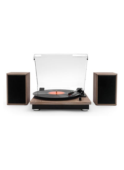 Buy Victrola Montauk Vinyl Record Player, Oak Finish, 3-Speed Belt Driven Turntable with Stereo Bluetooth Speaker Pair, RCA Output and 3.5mm Headphone Jack, Removable Dust Cover in UAE