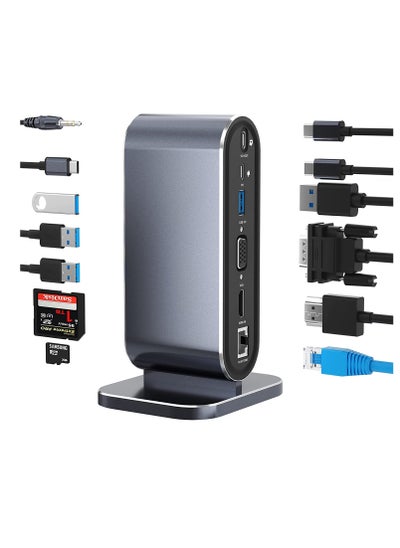 Buy 12-in-1 USB C Docking Station USB C Hub Dock Laptop Display Docking Station Universal Port with 4K HDMI Monitor,100W PD,Ethernet,VGA,Audio,SD/TF,USB 3.0 Adapter for Windows Mac Computer in UAE