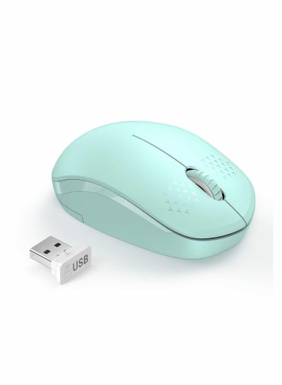 Buy Wireless Mouse, 2.4G Noiseless Mouse with USB Receiver - Portable Computer Mice for PC, Tablet, Laptop Windows System Mint Green in UAE