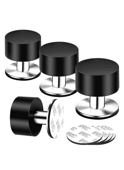 اشتري 4 Pack Door Stops 4Pcs Extra Stickers Black Self Adhesive Stoppers Stainless Steel Stop with Sound Dampening Rubber Top for Home, Office Use Protect Furnitur Walls from Slamming في الامارات