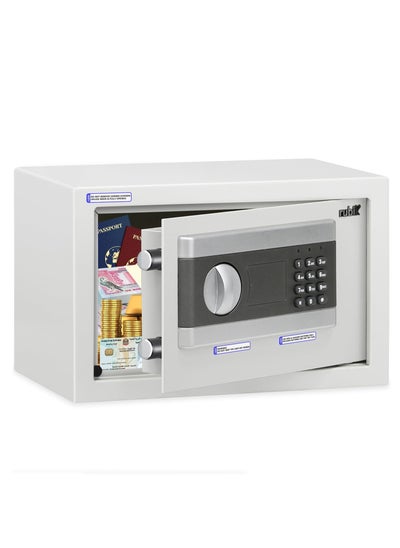 Buy Digital Safe Box with Key and Pin Code Lock for Home Office Cash Money Jewelry Safety (20x31x20cm) RB20EP (White) in UAE