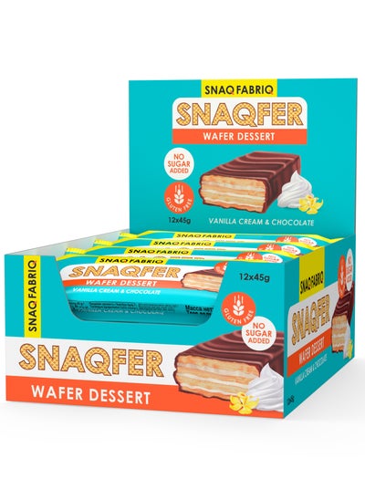 اشتري Snaqfer Wafer Dessert with Vanilla Cream and Chocolate Flavor, Gluten Free and No Sugar Added 12x45g في الامارات