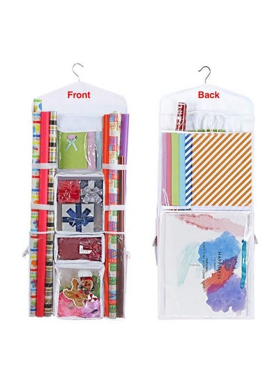 Buy Wrapping Paper Storage Hanging Over The Door Gift Wrap Organizer Double Sided Front And Back Pockets Store Gift Wrap Gift Bags Ribbon Bows Accessories 40”X17” Fits Long 40 Inch Rolls (White) in UAE