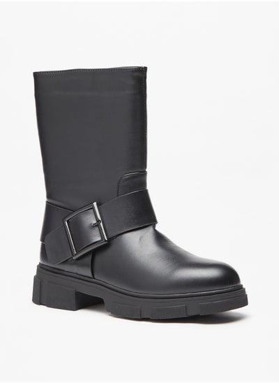 اشتري Women Buckle Detail Boots with Block Heels and Zip Closure في الامارات