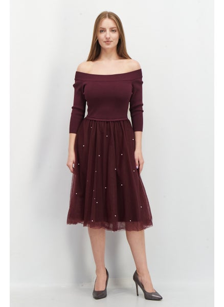 اشتري Women Plain Midi Dress, Burgundy في الامارات