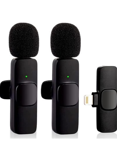 Buy Wireless Microphone for iPhone iPad, Plug-Play Wireless Lavalier Mic with 2 Microphone for Phone Video Recording, Interview, Vlog, Auto Sync and Noise Reduction in UAE