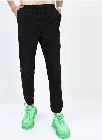 Buy Distressed Joggers with Drawstring Closure & Pockets in Saudi Arabia