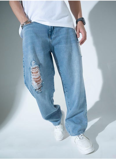 Buy Men Slash Knee Pure Cotton Relaxed Fit Jeans in UAE