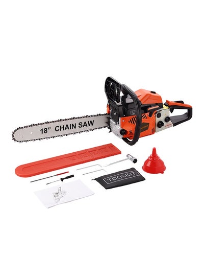 اشتري Gasoline Chainsaw - 18inch Orange - Heavy-Duty Steel Construction, Includes Spark Plug Wrench, Fuel Funnel & Tool Kit - High Performance for Professional Loggers, DIY Homeowners & Outdoor Use في السعودية