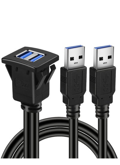 اشتري كابل تمديد USB 3.0 مربع بمنفذين مع مشبك للوحة القيادة للسيارة والشاحنة والقارب والدراجة النارية - 3 أقدام في الامارات