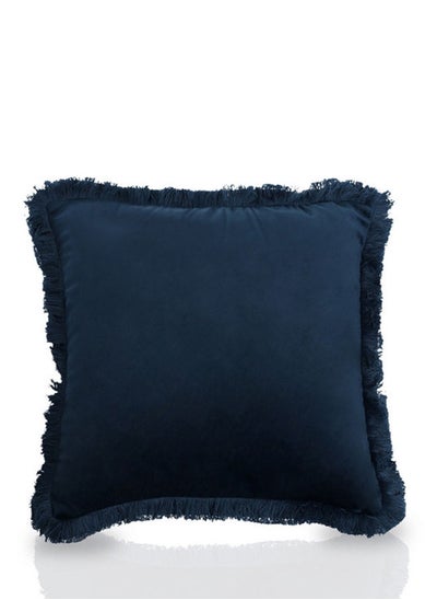 Buy Double-Sided Fringed Cushion Cover -Blue, Polyester, 45 X 45 Cms, 1-Piece in UAE