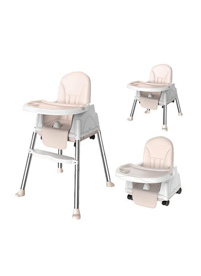 Buy Baby High Chair Convertible | 4 in 1 Adjustable Highchairs for Toddler girl boy | Foldable Footrest with Wheels Tray for Babies Infant Feeding Compact Elegant Rice in Saudi Arabia