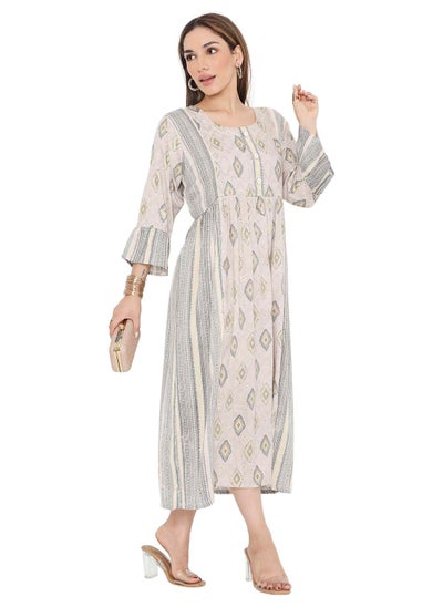 Buy STYLISH PRINTED SHORT FRONT STYLED BUTTON ARABIC KAFTAN JALABIYA DRESS in Saudi Arabia